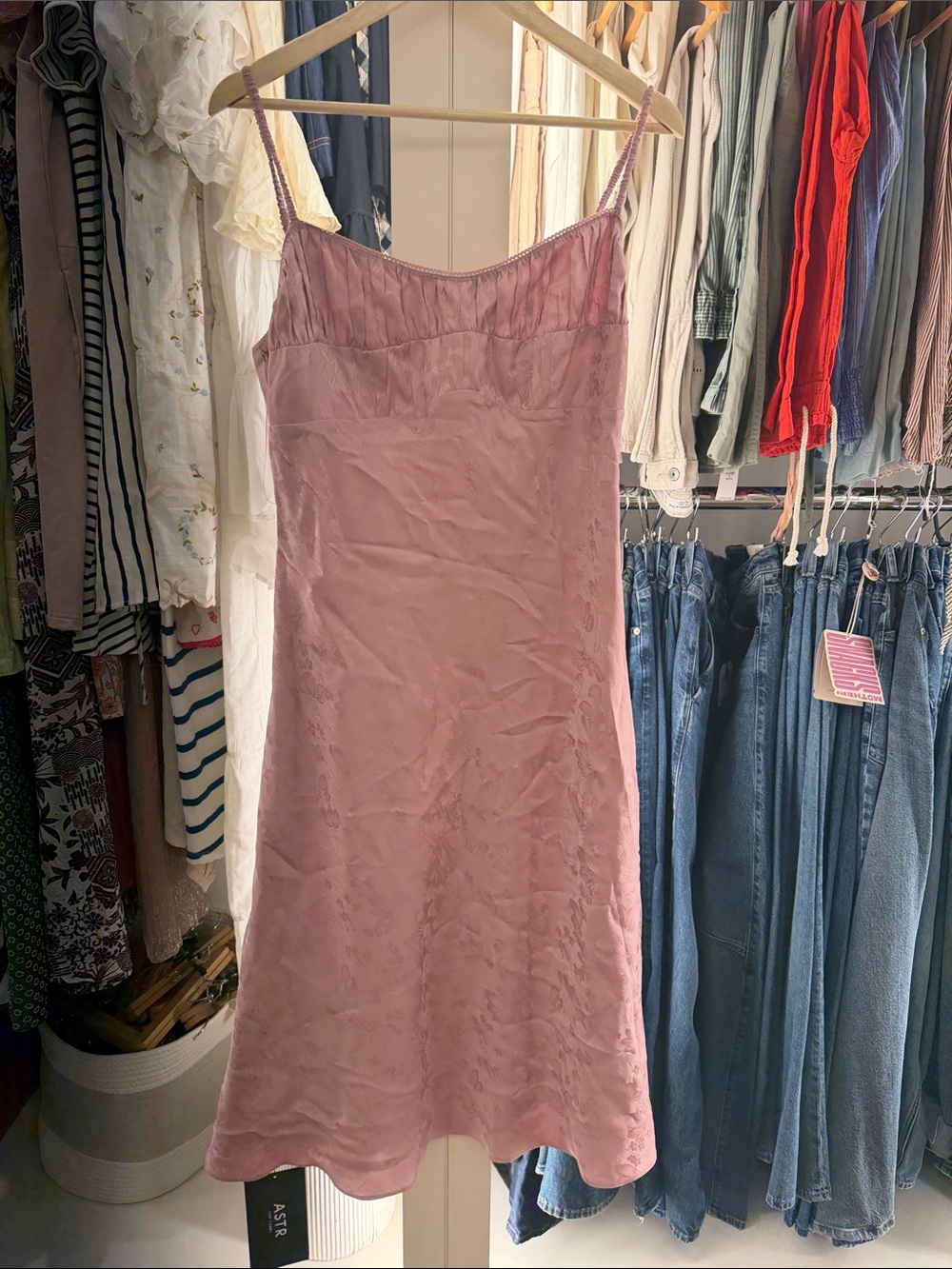 Astr Pink Satin Slip Midi Dress
